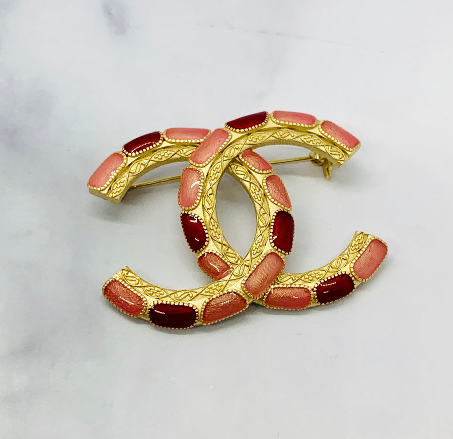 Chanel - Red & Pink CC Pin Brooch - Pre owned