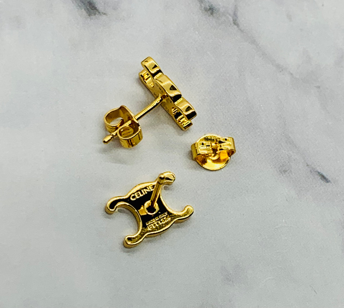 CELINE Monogram Gold Tone Earrings - Pre owned