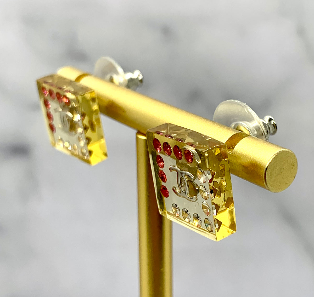 CHANEL CC Rhinestone Clear Plastic Earrings - USED