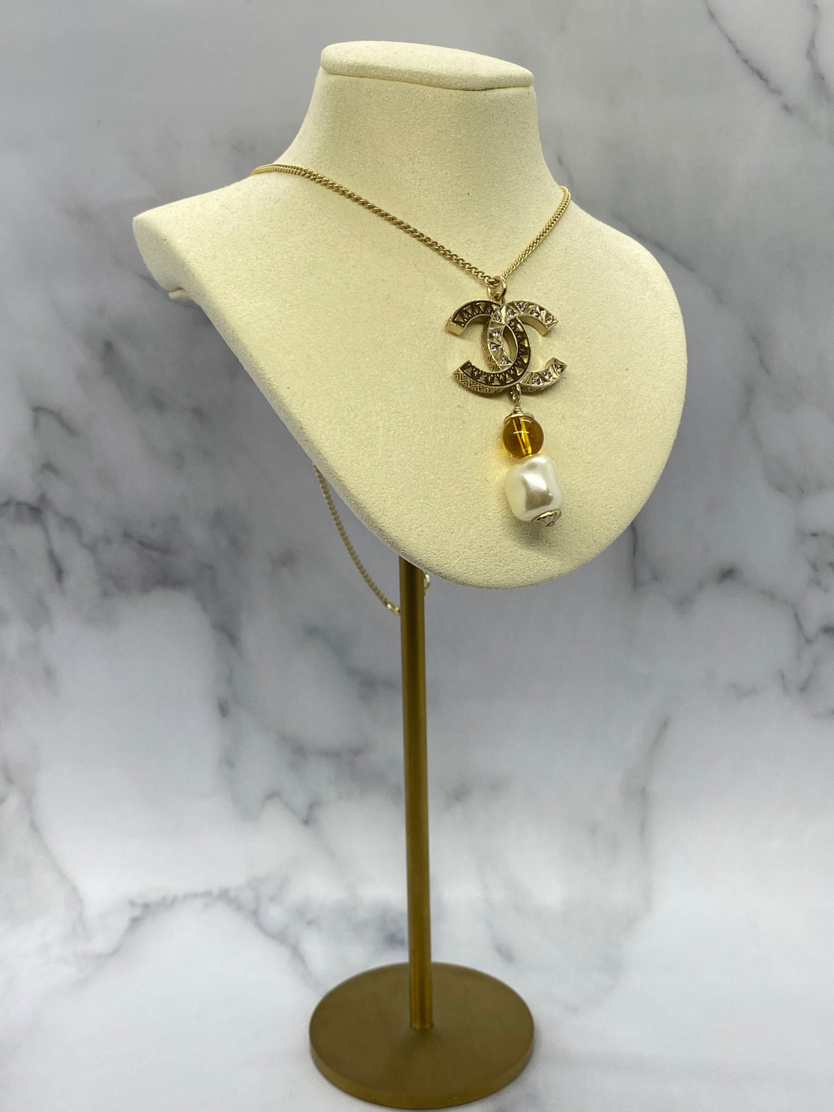 CHANEL CC Amber Pearl Pendant Necklace - USED