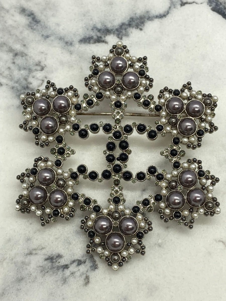 CHANEL CC Winter Rhinestone Snowflake Brooch Pin - USED