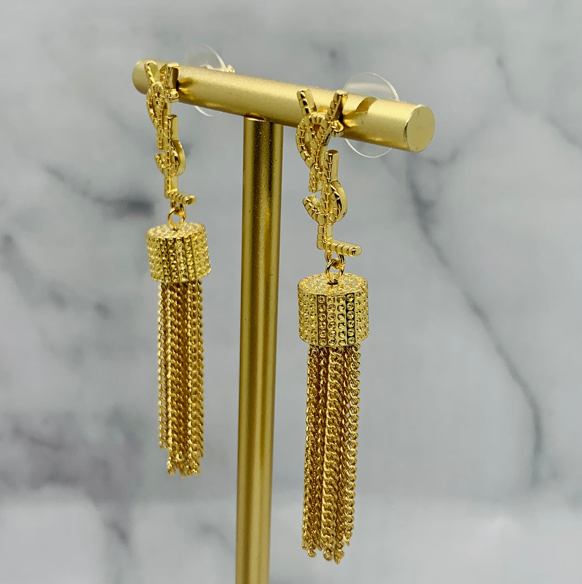 YSL YVES SAINT LAURENT Gold Tone Tassel Earrings - Pre owned