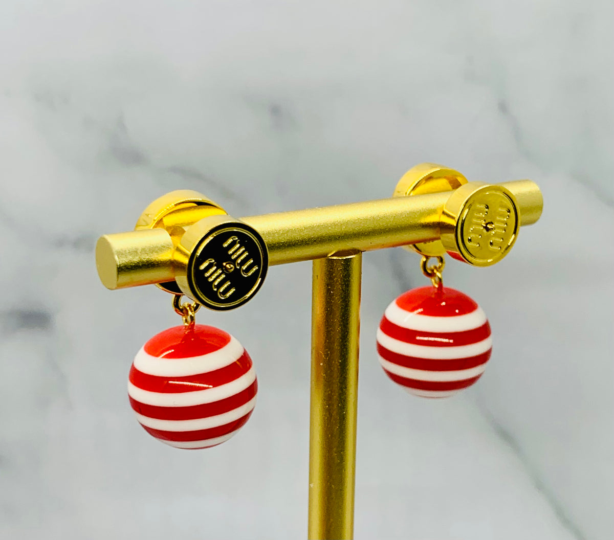 MIU MIU Red Striped Pendant Earrings - Pre owned