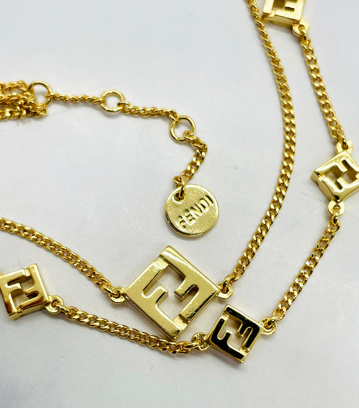 FENDI F Gold Tone Double Chain Charm Bracelet - Pre owned