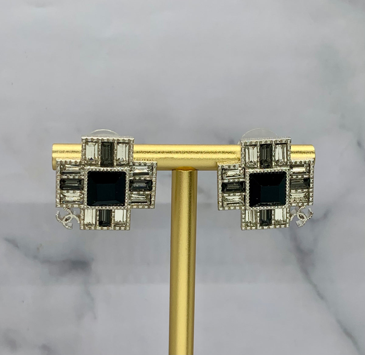 CHANEL CC Rhinestone Square Earrings - Pre owned