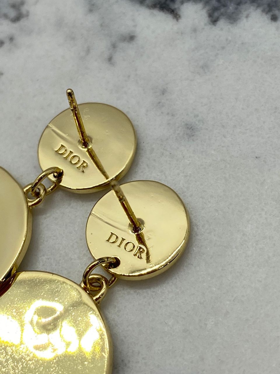 CHRISTIAN DIOR Gold Tone Disc Star Earrings - Pre owned