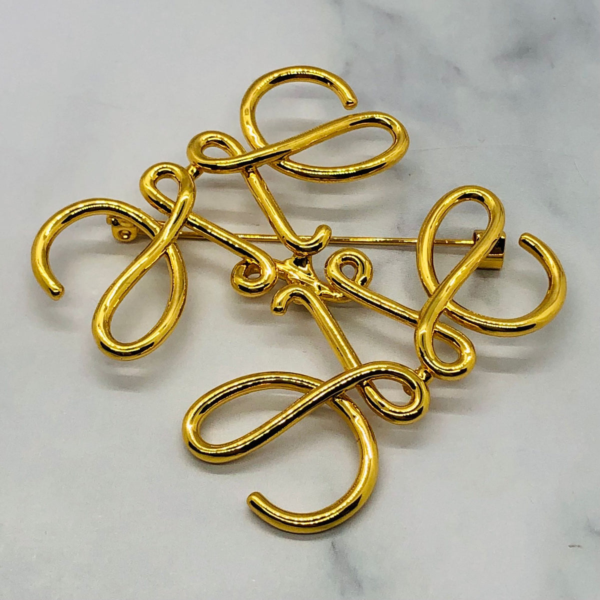 LOEWE Gold Tone Monogram Brooch Pin - Pre owned