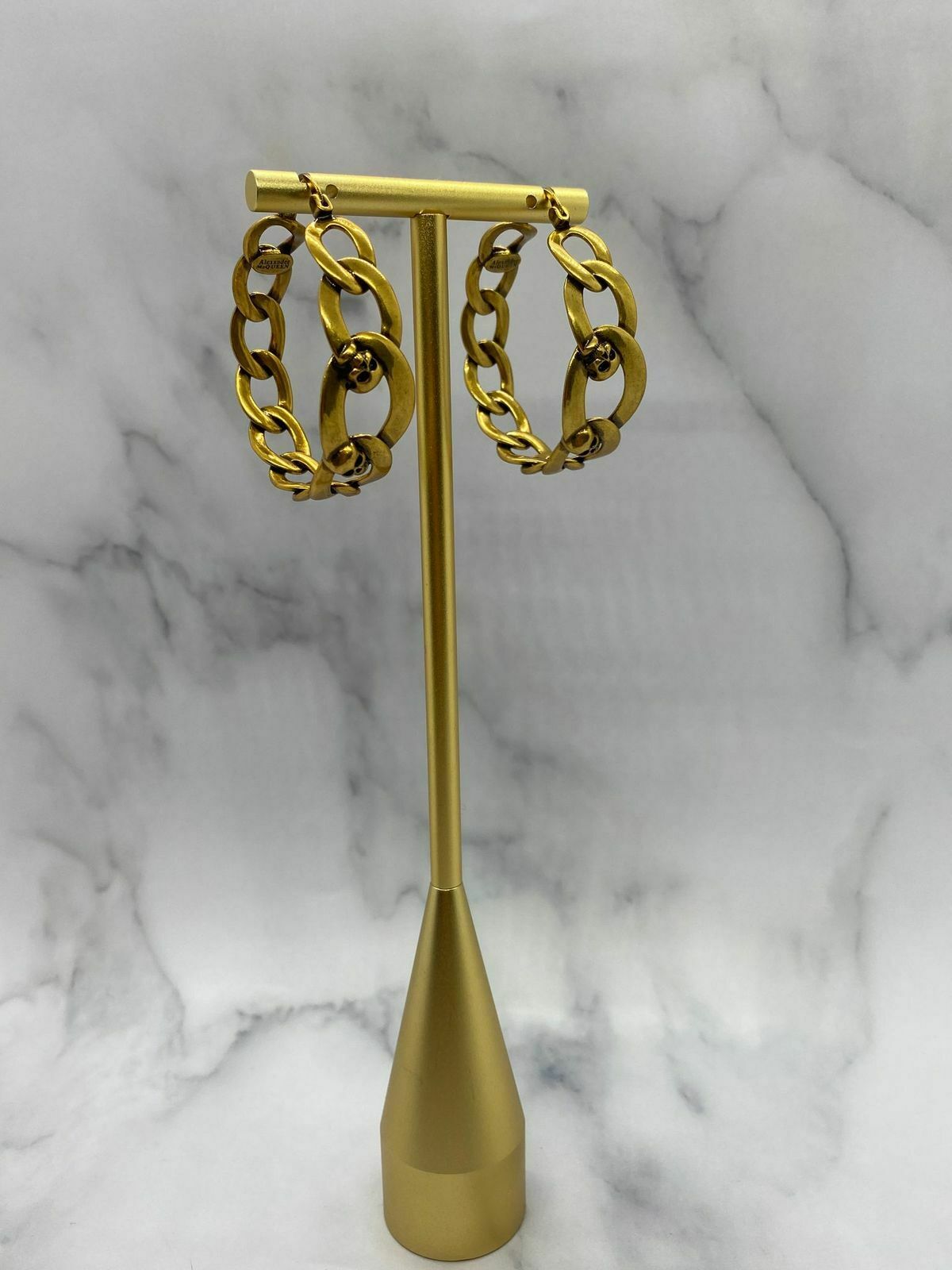 ALEXANDER MCQUEEN Brass Tone Skull Hoop Earrings - Pre owned