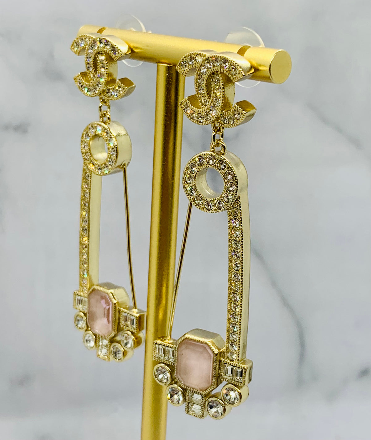 CHANEL CC Rhinestone Safety Pin Earrings - Pre owned