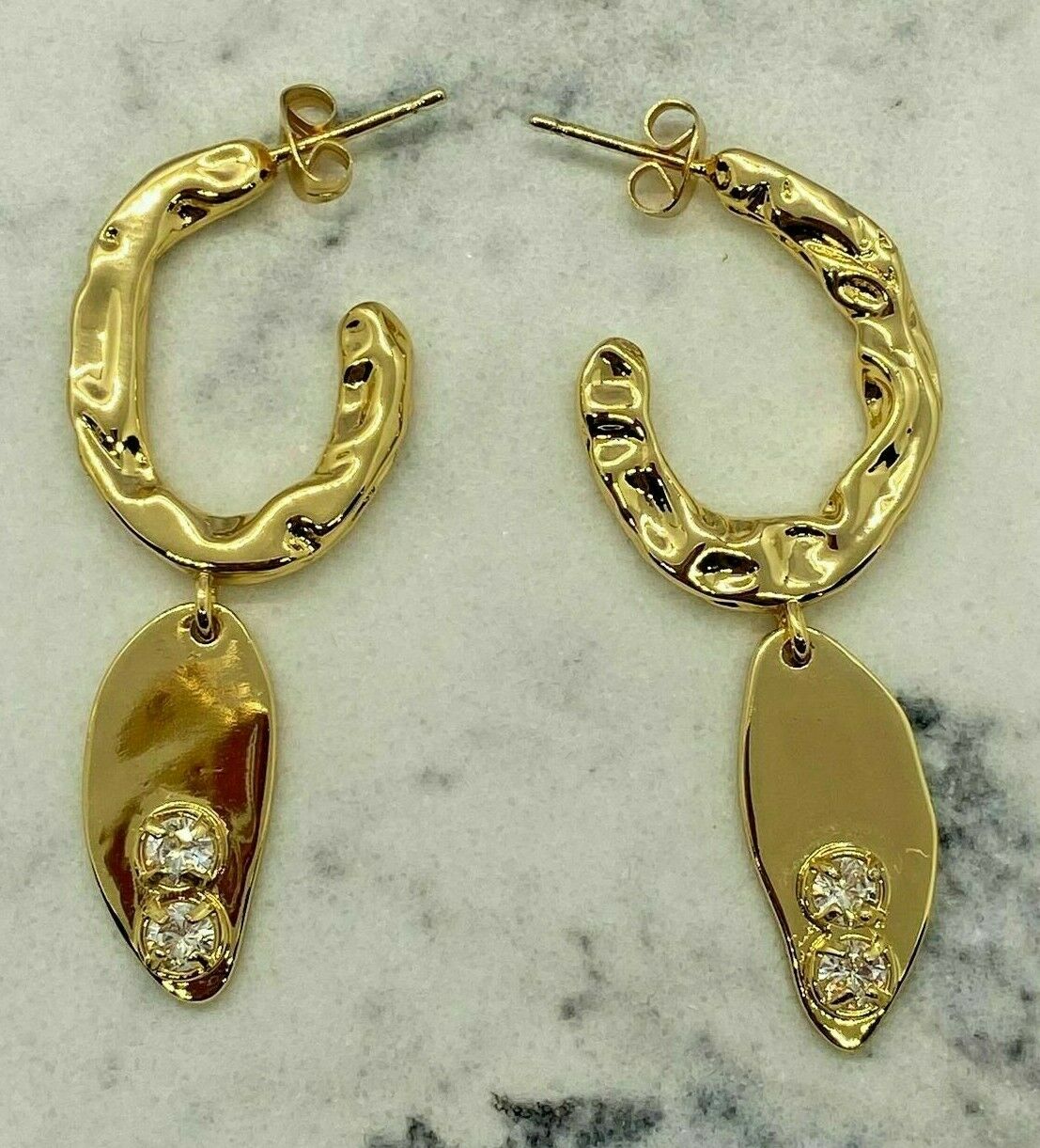CELINE Grooved Gold Tone Charm Earrings - USED
