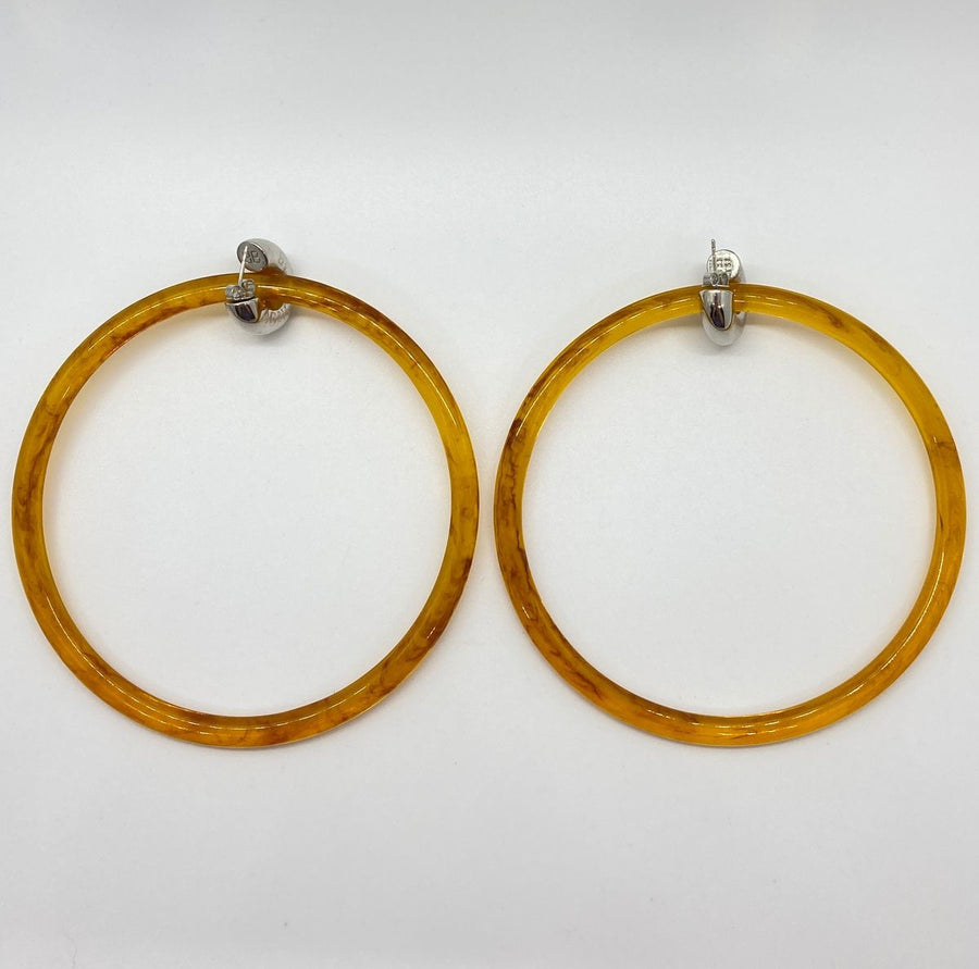 BALENCIAGA BB Acrylic Removable Silver Hoop Earrings - Pre owned