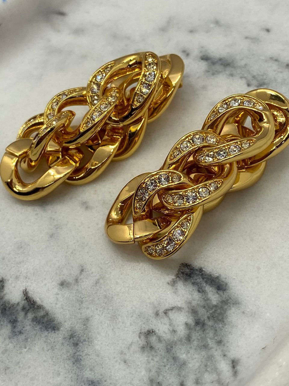 BOTTEGA VENETA Gold Tone Rhinestone Chain Earrings - Pre owned