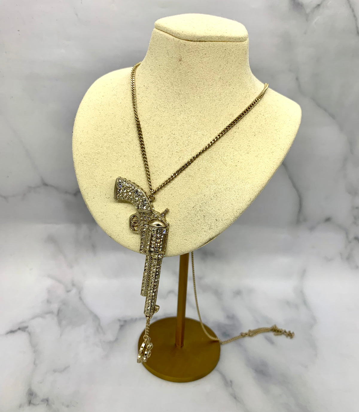 CHANEL CC Vintage Gun Rhinestone Necklace - USED
