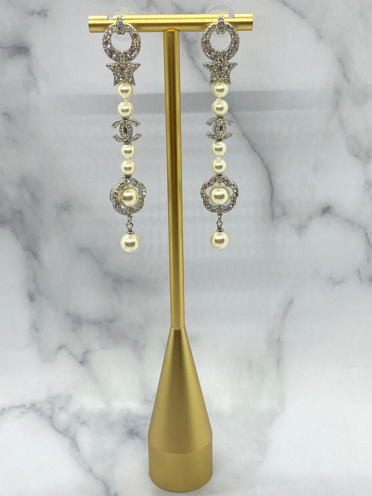 CHANEL CC Silver Tone Pendant Earrings - Pre owned