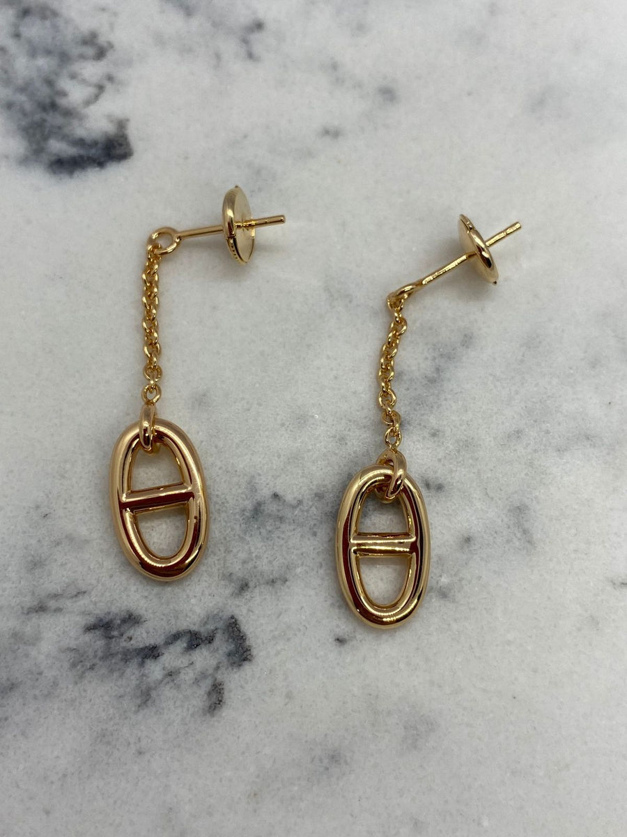 HERMES Gold Tone Pendant Earrings - Pre owned