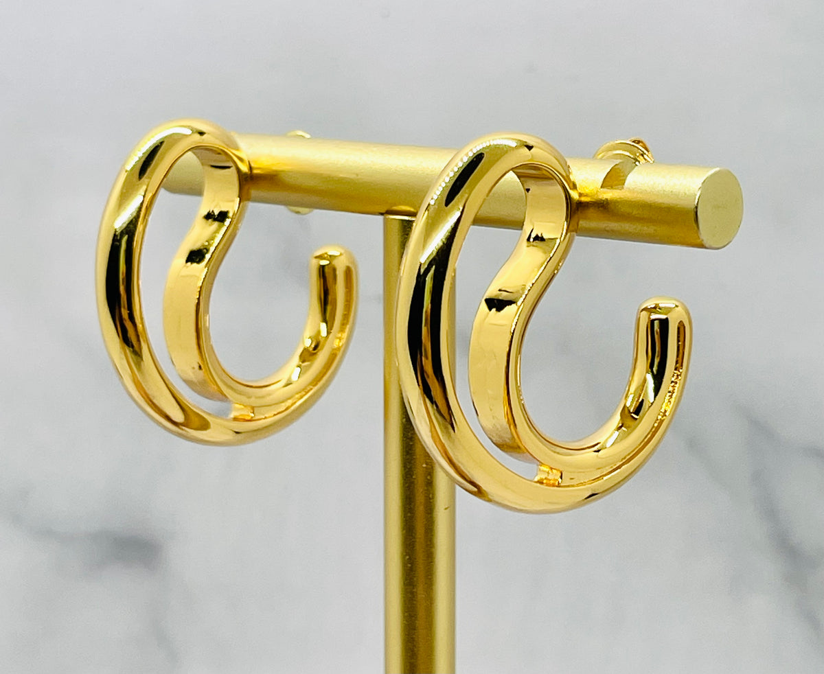 BOTTEGA VENETA Gold Tone Drop Cut Out Earrings - Pre owned