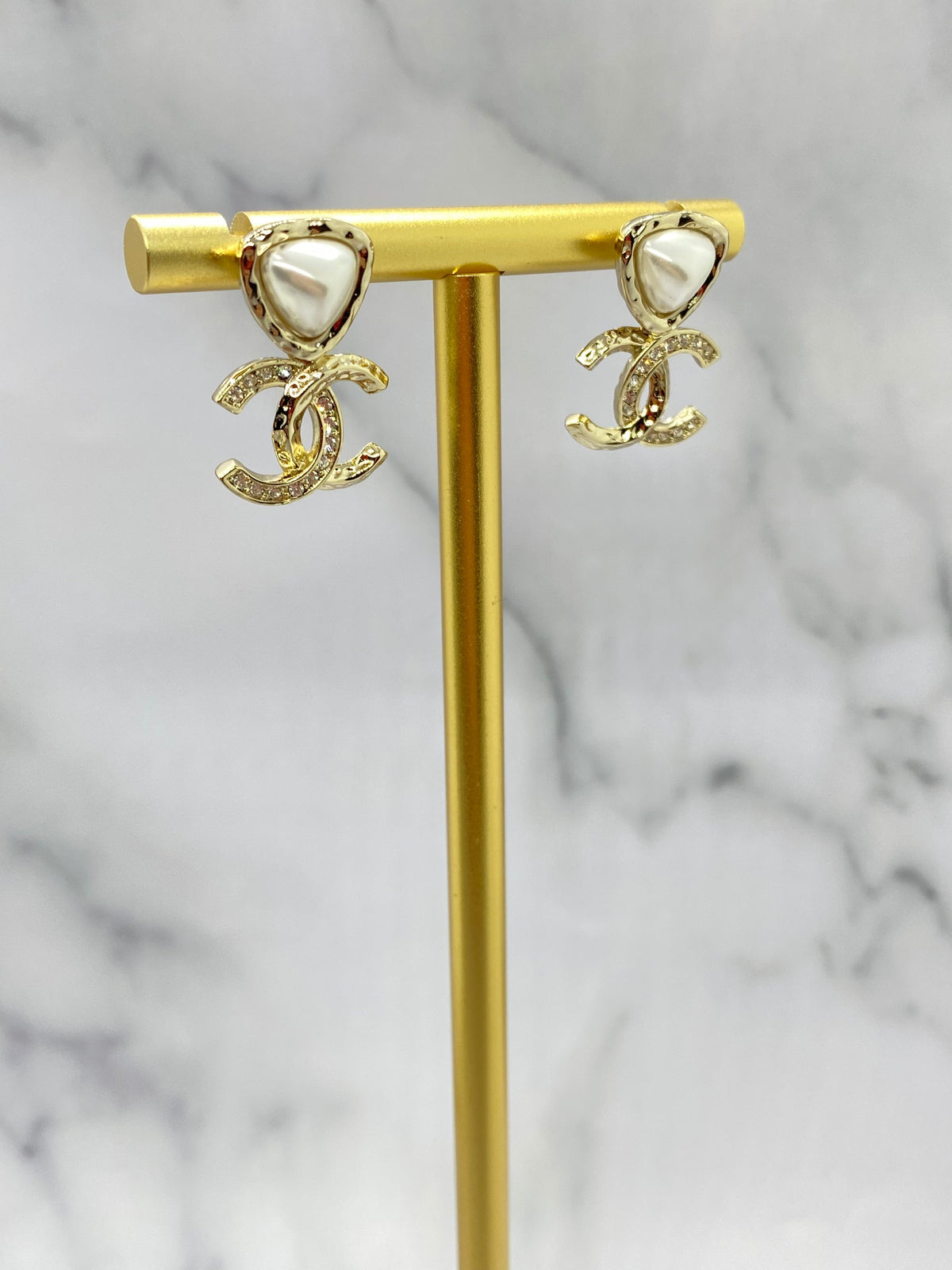CHANEL CC Gold Tone Pearl Earrings - Pre owned