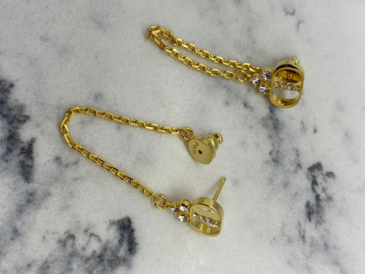 CHRISTIAN DIOR CD Gold Tone Chain Earrings - Pre owned