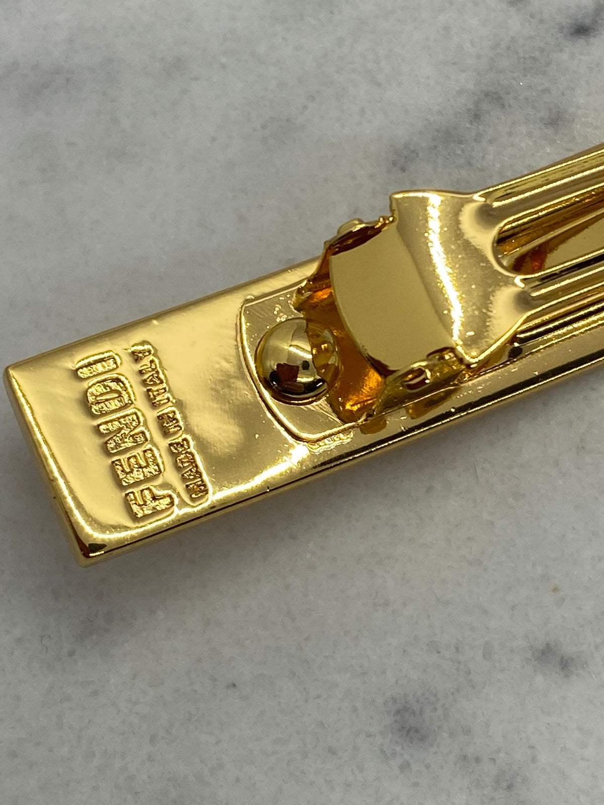 FENDI FF Gold Tone Pink Hair Clip Barrette - Pre owned