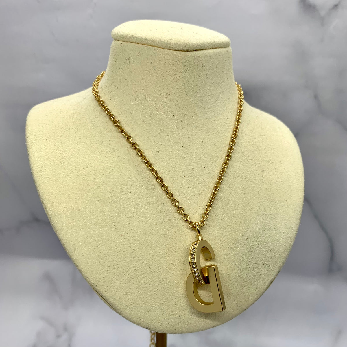 CHRISTIAN DIOR CD Rhinestone Pendant Necklace - Pre owned