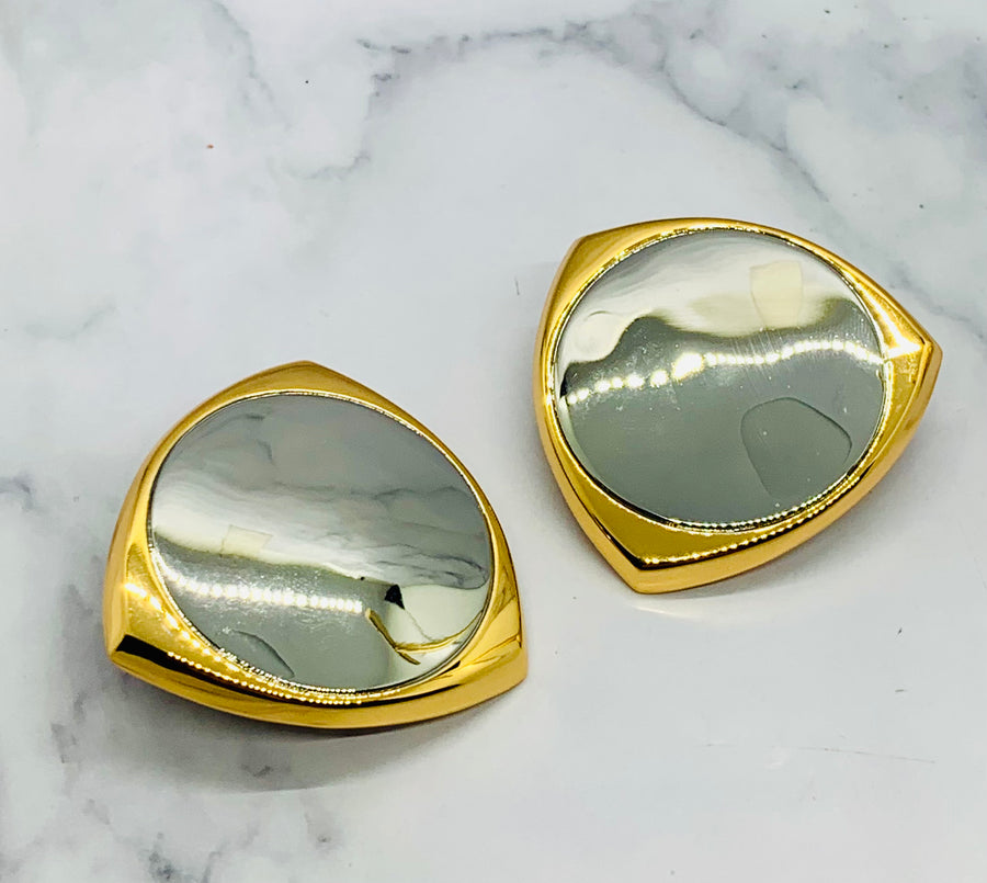 YSL YVES SAINT LAURENT Metal Shield Clip On Earrings - Pre owned
