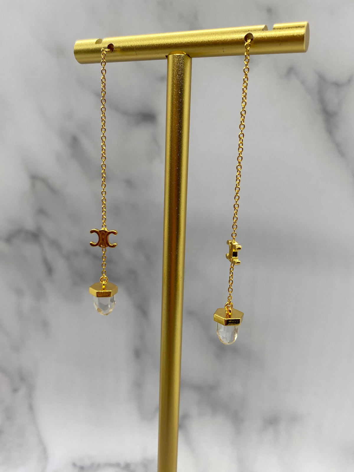 Auth CELINE Crystal Pendant Chain Earrings - Pre owned