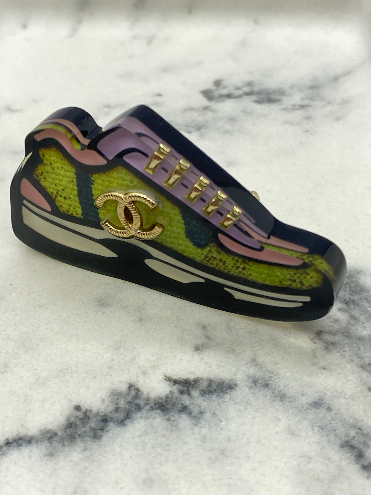 CHANEL CC Enamel Sneaker Brooch - USED