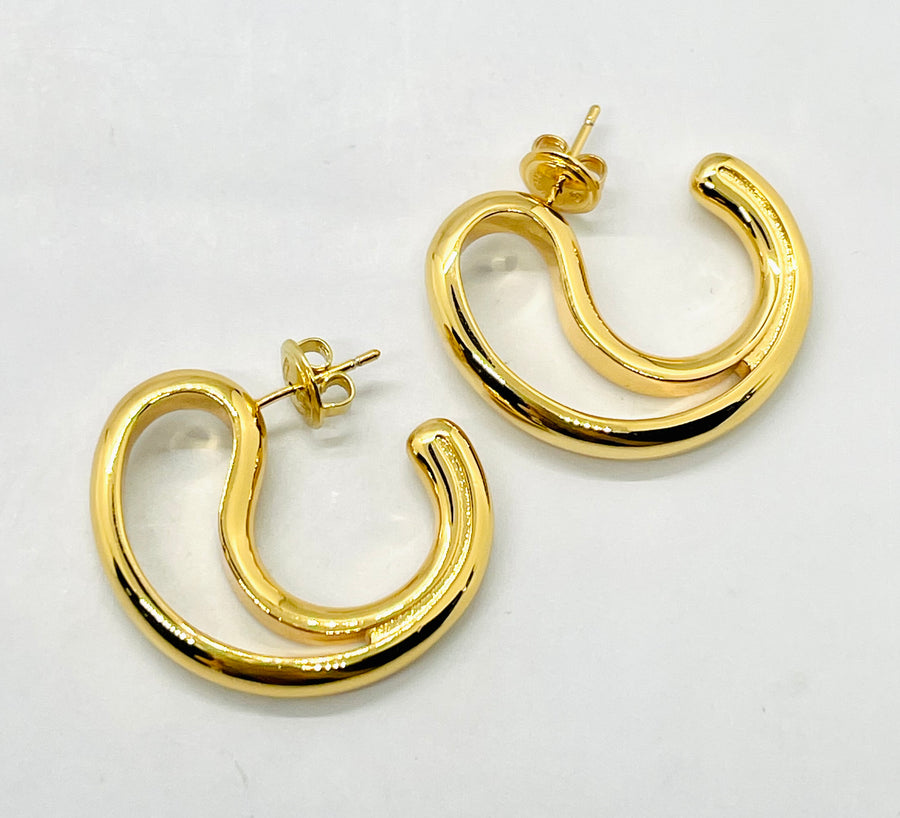 BOTTEGA VENETA Gold Tone Drop Cut Out Earrings - Pre owned