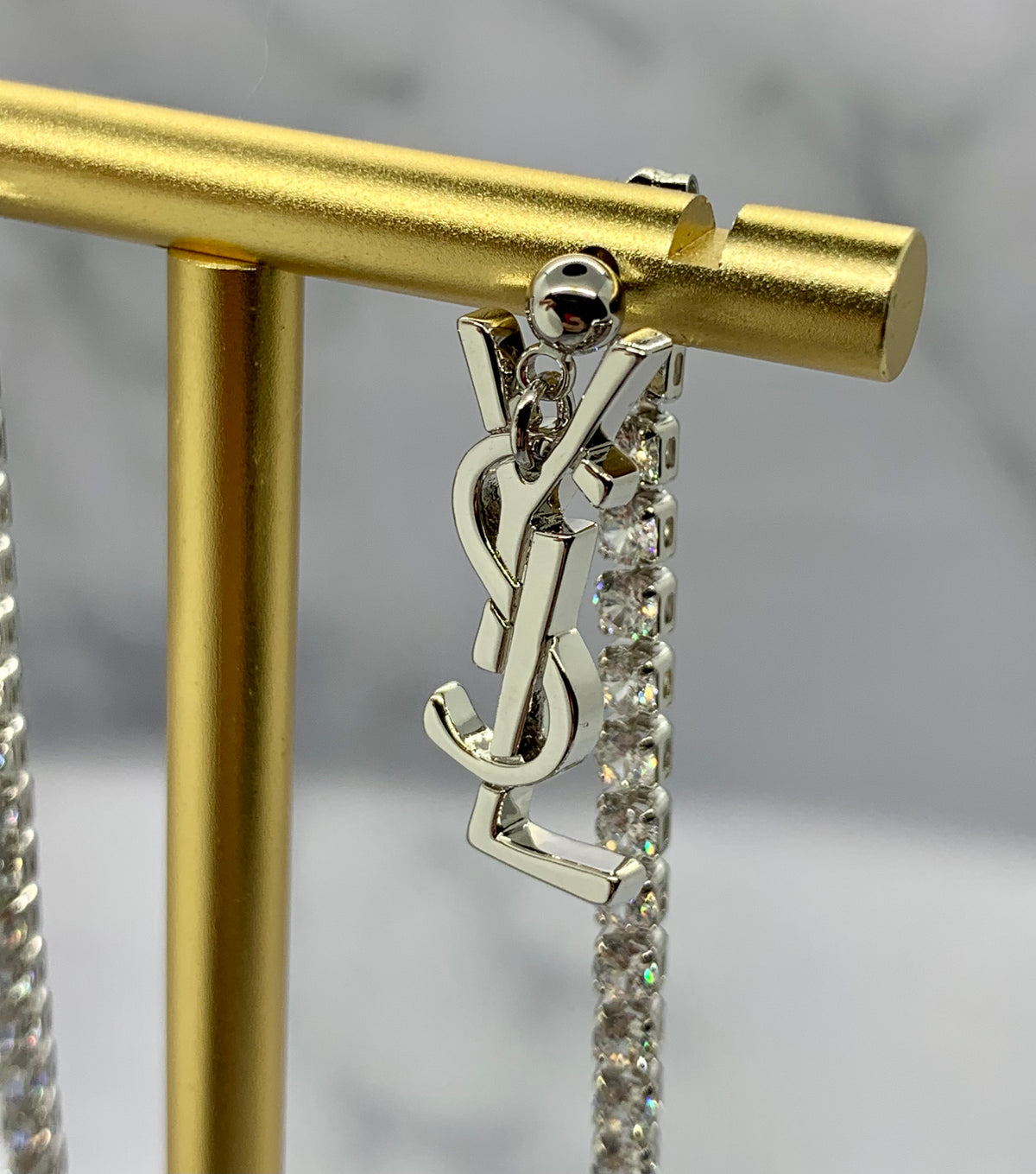 YSL YVES SAINT LAURENT Rhinestone Pendant Earrings - Pre owned