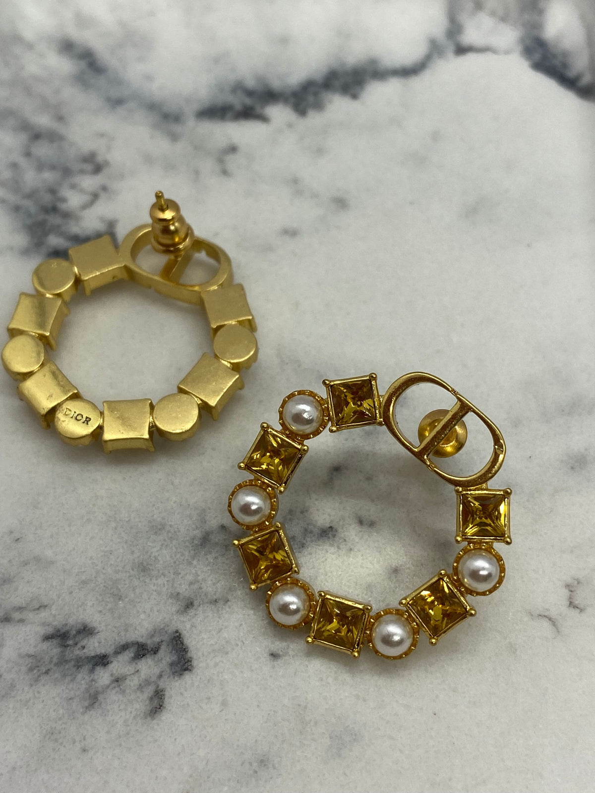 CHRISTIAN DIOR Rhinestone Hoop Earrings - Pre owned