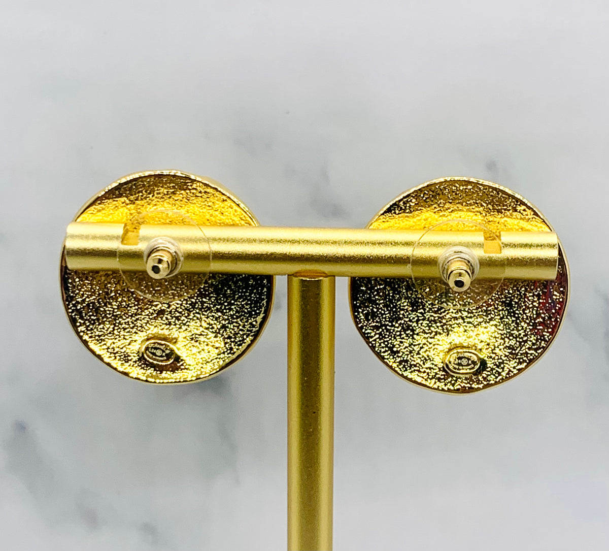 CHANEL CC Gold Tone Button Earrings - USED