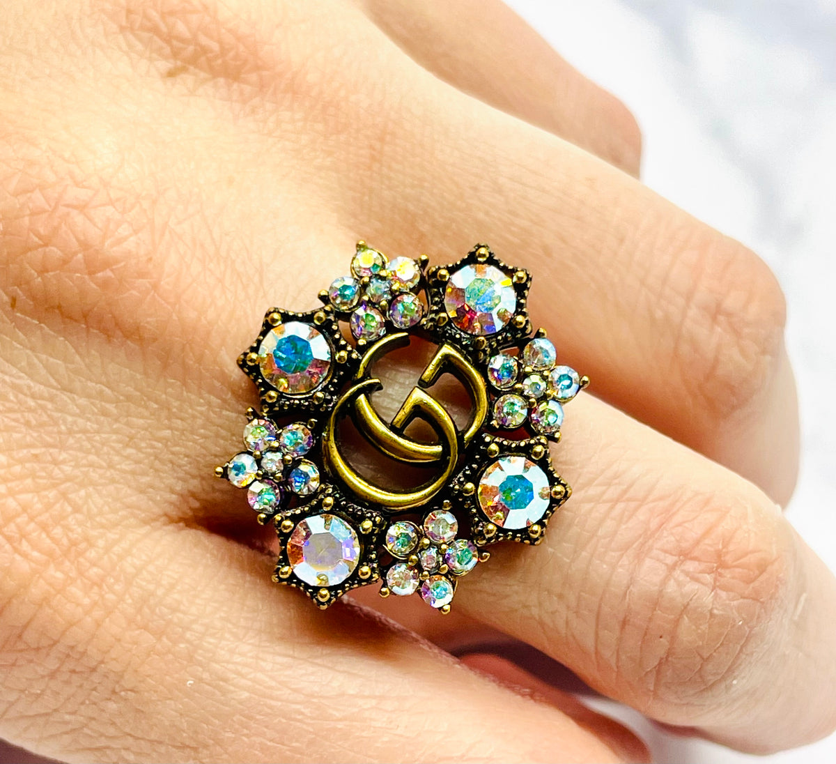 GUCCI GG Rhinestone Ring Size 7 M - Pre owned