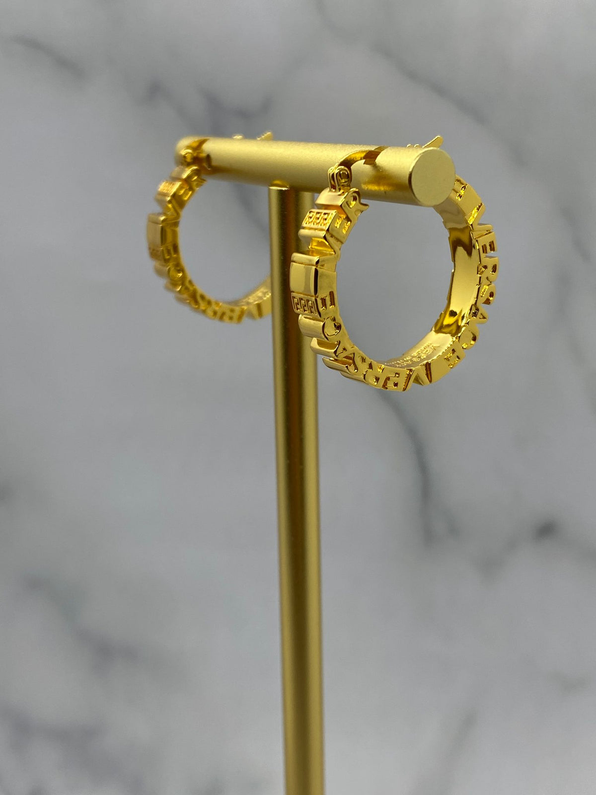 VERSACE Vintage Gold Tone Monogram Hoop Earrings - Pre owned