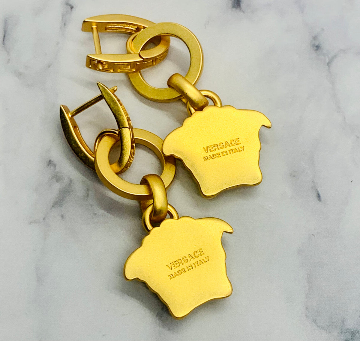VERSACE Medusa Gold Tone Pendant Earrings - Pre owned