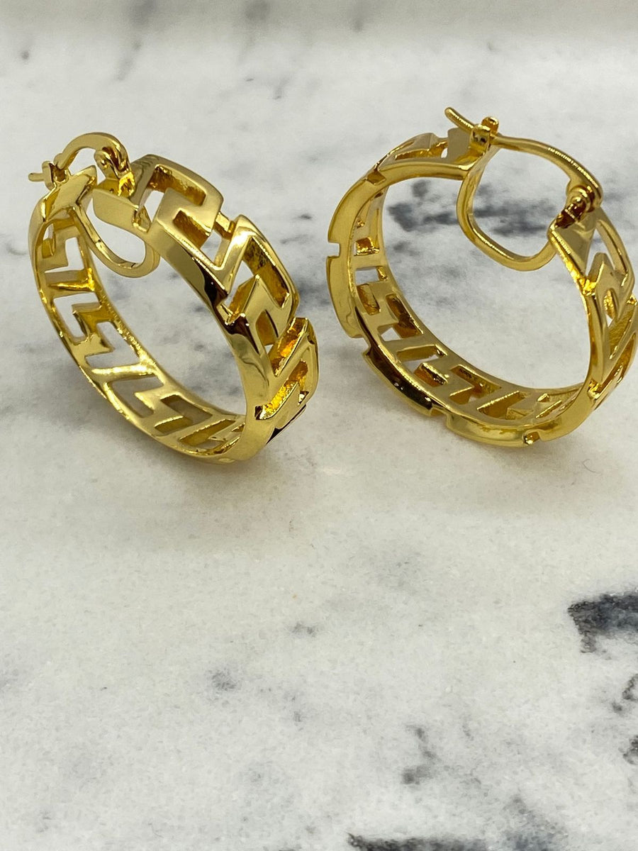 VERSACE Monogram Gold Tone Hoop Earrings - Pre owned