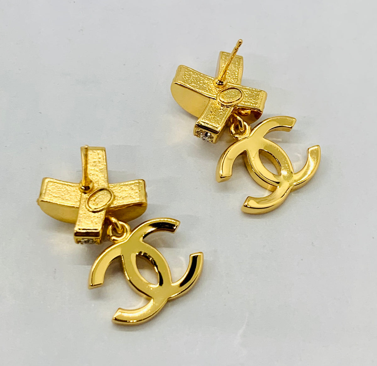 CHANEL CC Rhinestone Cross Earrings - USED