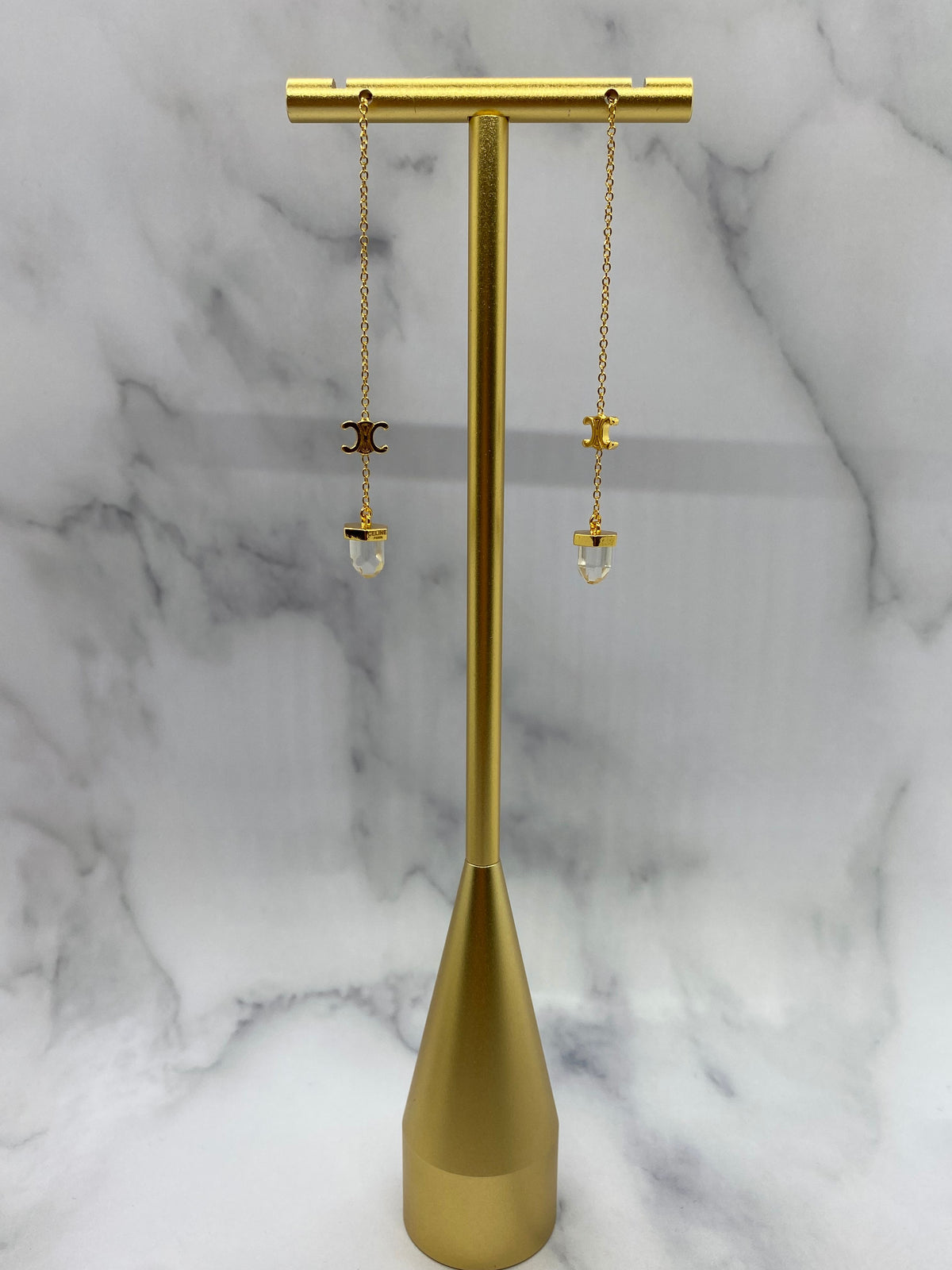 Auth CELINE Crystal Pendant Chain Earrings - Pre owned