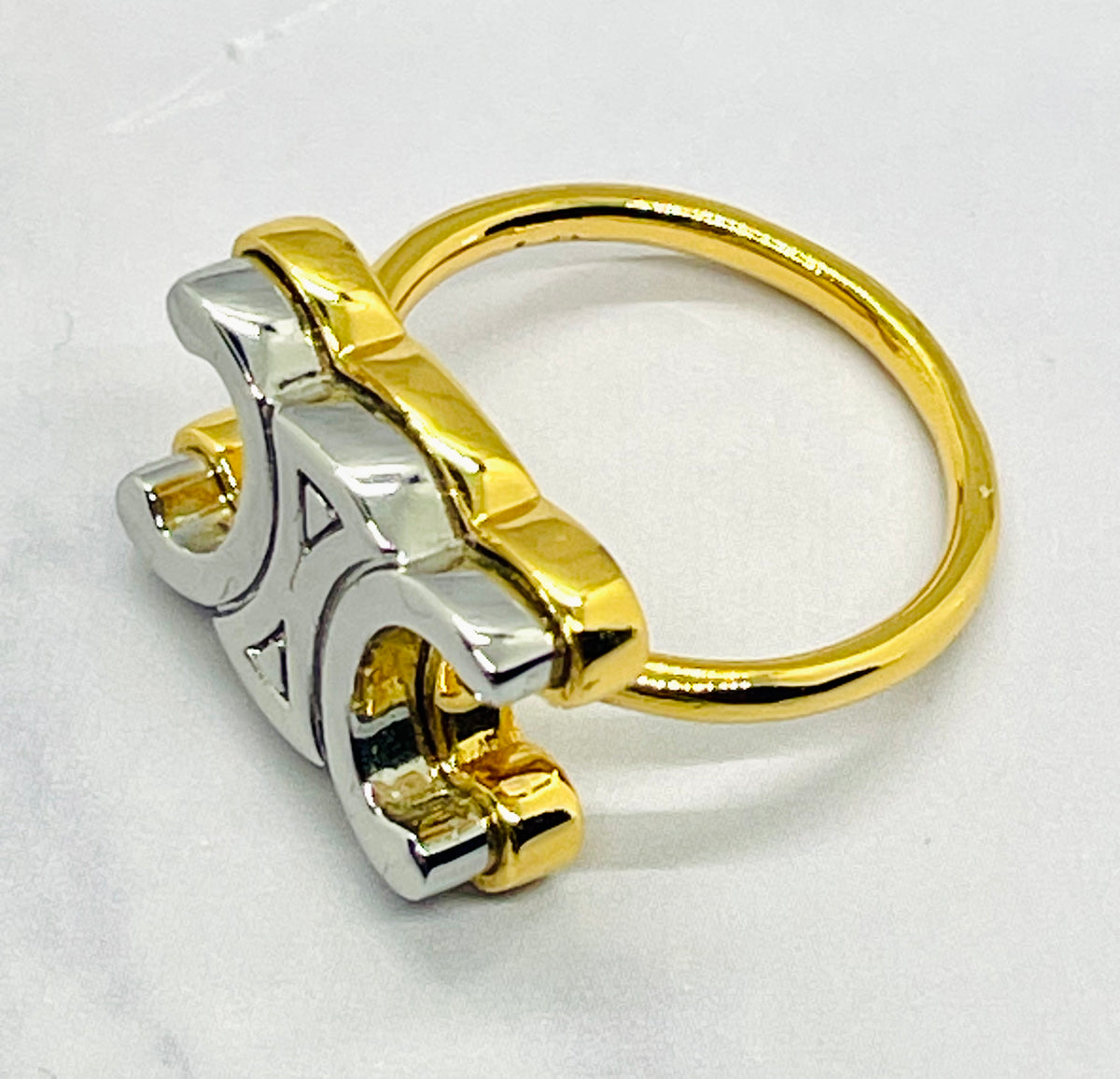 CELINE Monogram Silver & Gold Tone Ring size 7 M - Pre owned