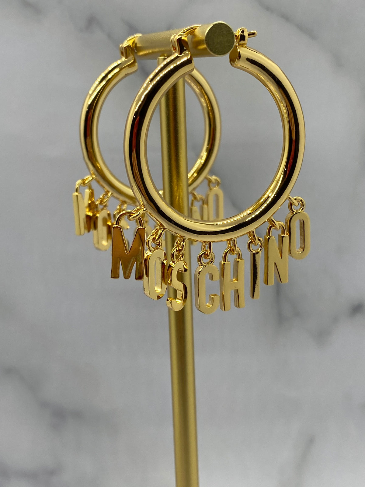 MOSCHINO Gold Tone Monogram Classic Hoop Earrings - Pre owned