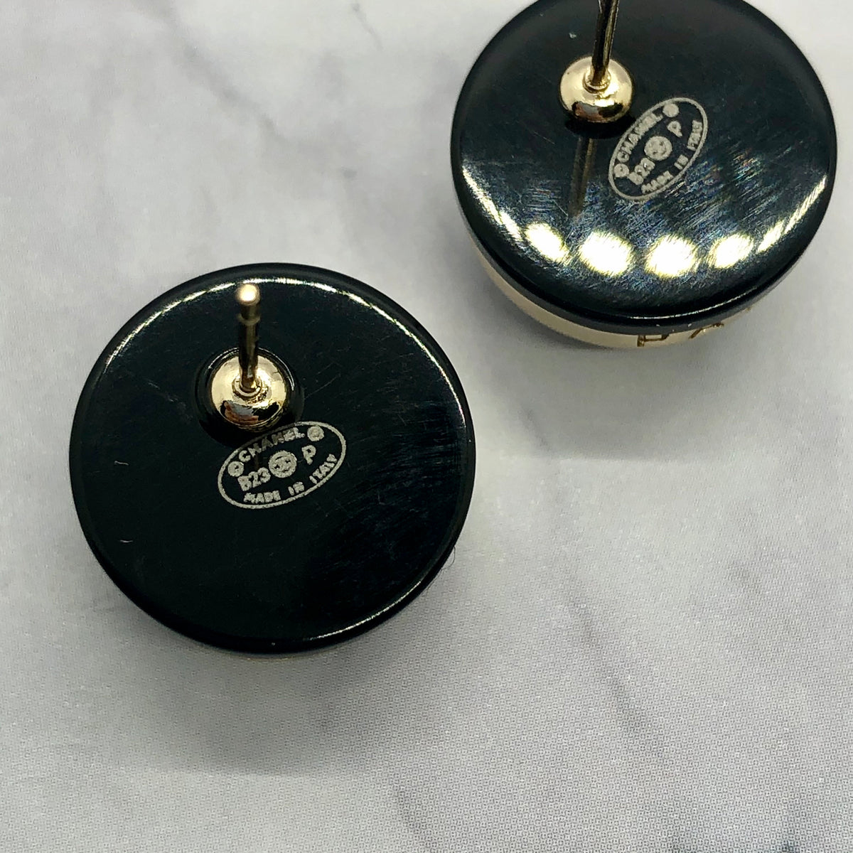 CHANEL CC Black Plastic Button Earrings - USED