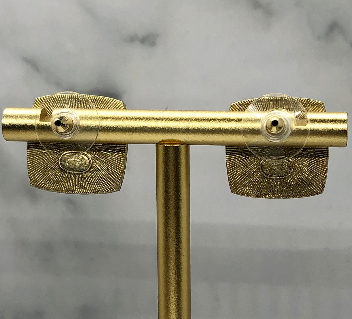 CHANEL CC Red Rhinestone Square Earrings - USED
