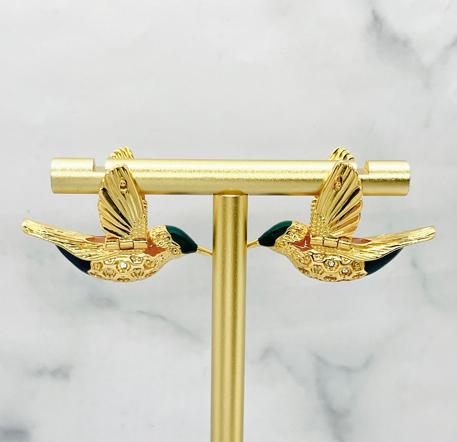 BOTTEGA VENETA Gold Tone Colibri Bird Earrings - Pre owned