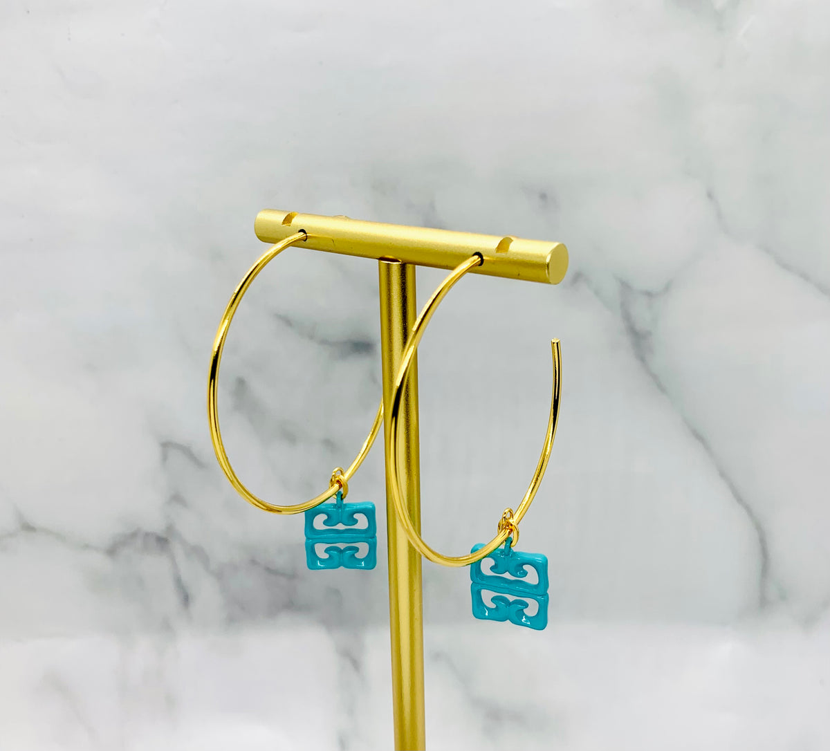 GIVENCHY Teal Monogram Hoop Earrings - Pre owned