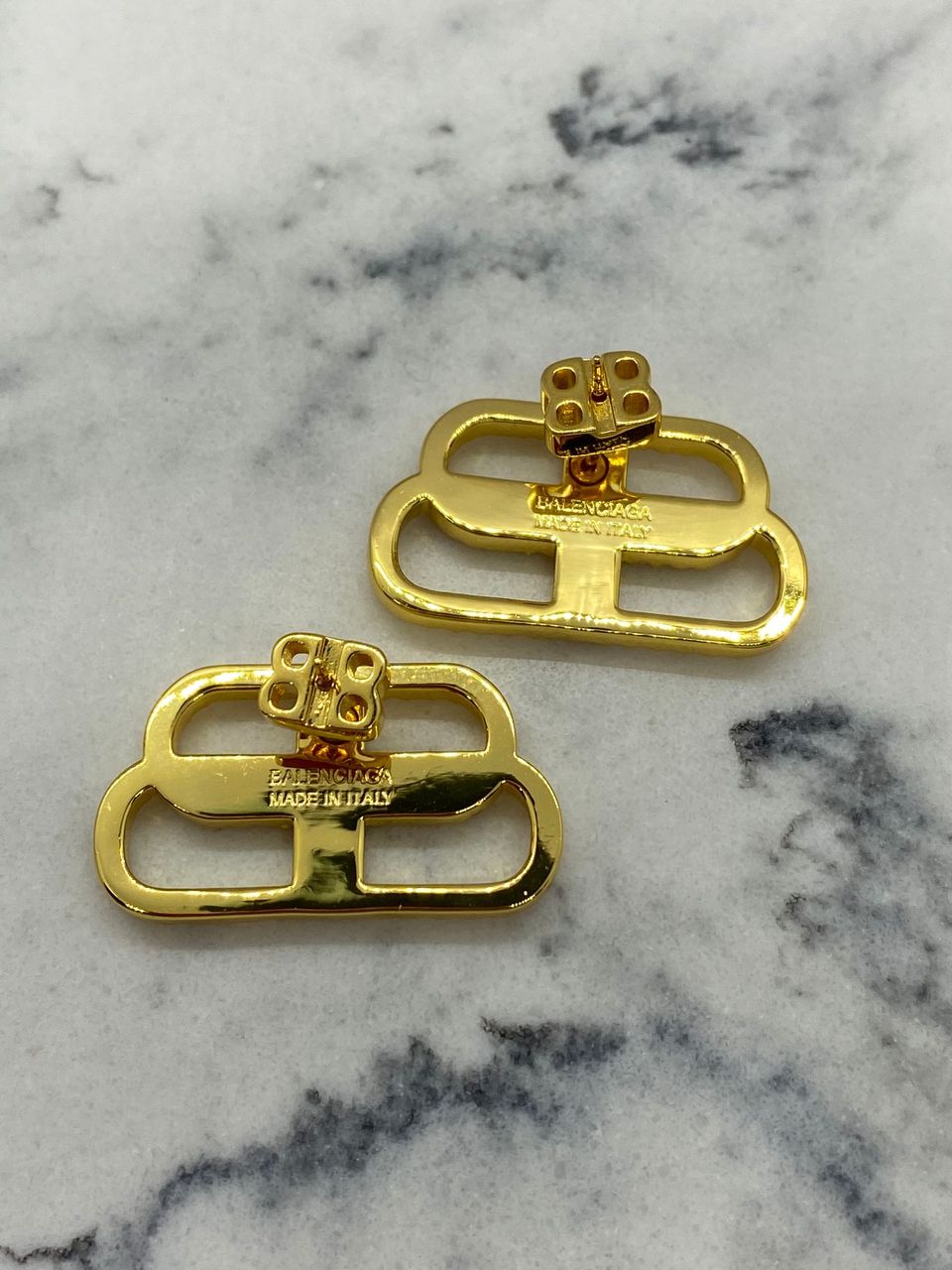 BALENCIAGA BB Gold Tone Pearl Trim Earrings - Pre owned