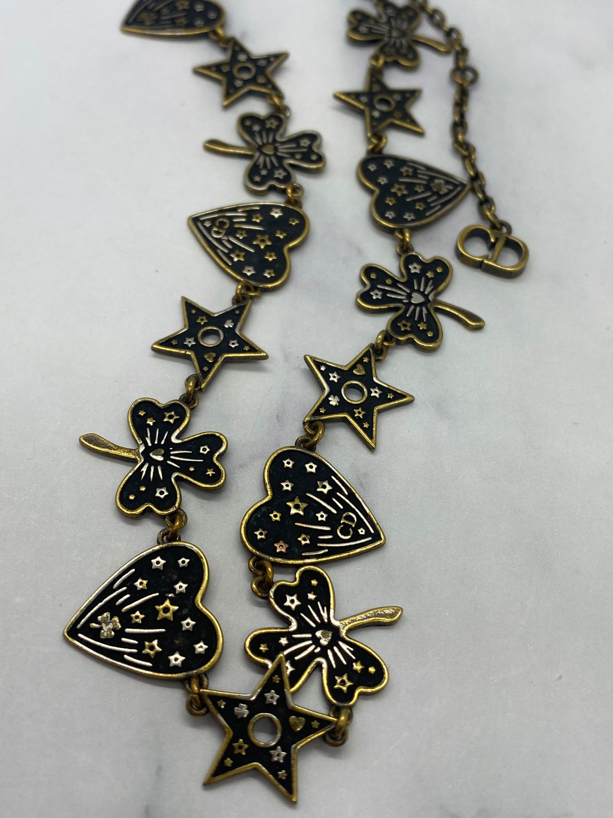 CHRISTIAN DIOR Brass Black Heart Necklace - Pre owned