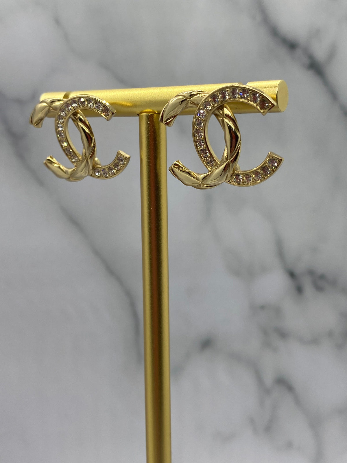 CHANEL CC Gold Tone Rhinestone Earrings - Pre owned
