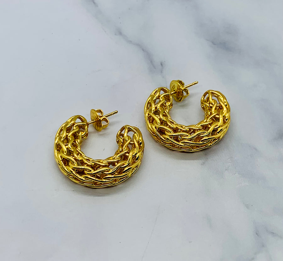 BOTTEGA VENETA Gold Tone Hoop Earrings - Pre owned