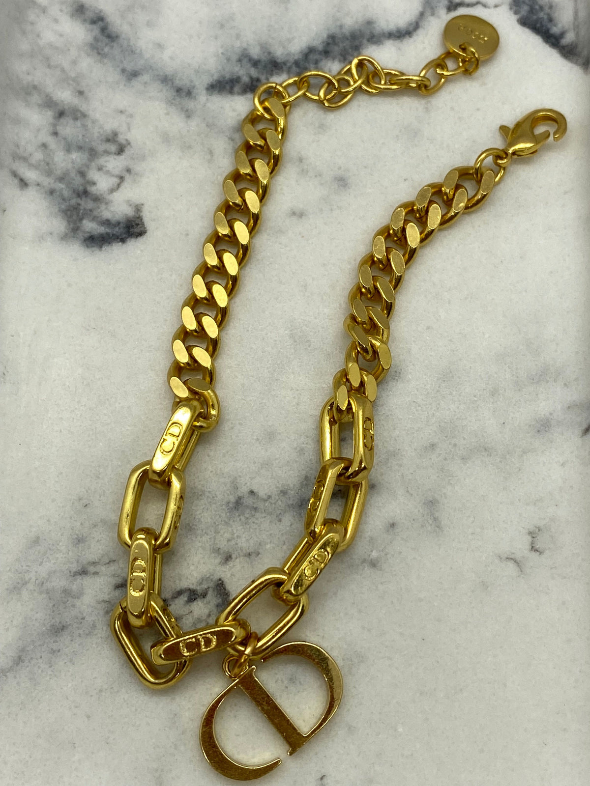 CHRISTIAN DIOR CD Gold Tone Charm Bracelet - Pre owned