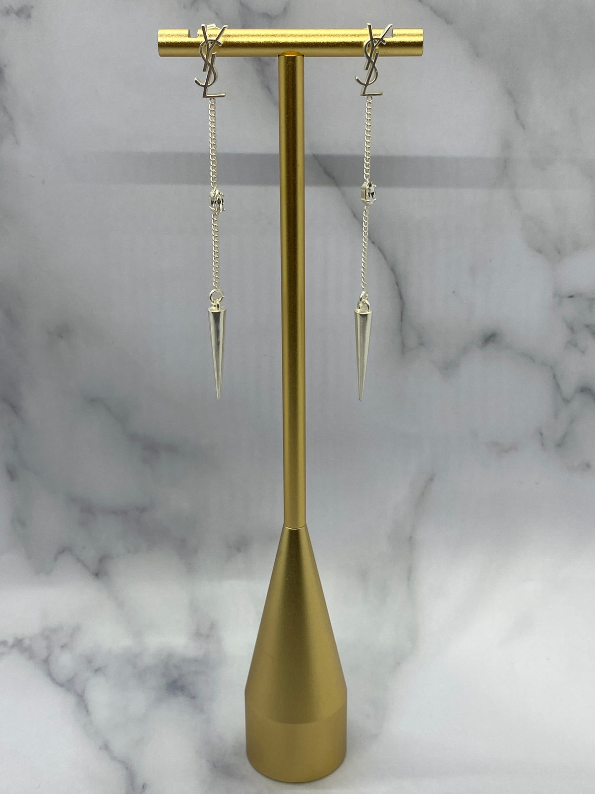 YSL Yves Saint Laurent Silver Tone Pendant Earrings - Pre owned