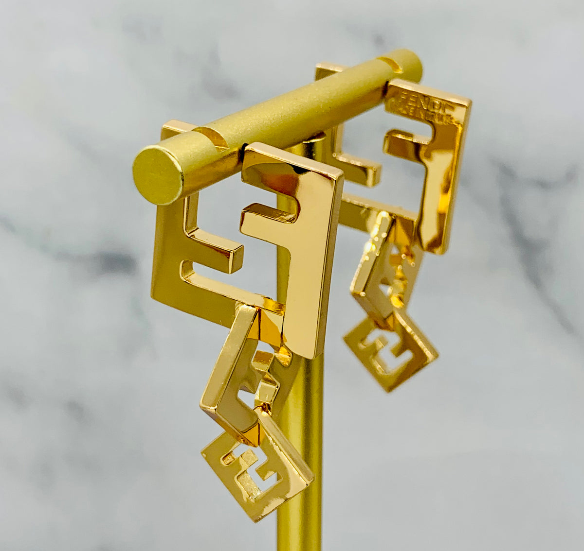 FENDI FF Gold Tone Pendant Earrings - Pre owned